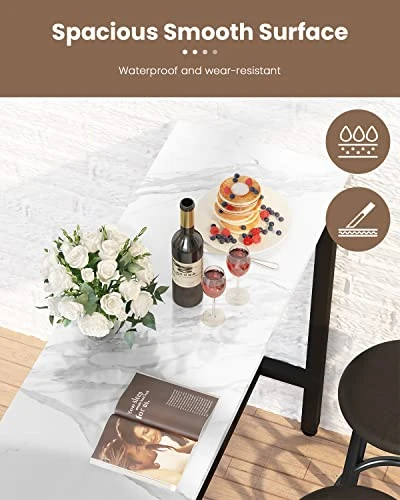 Recaceik Dining Table Set, 47.2” Rectangle Pub Dining Set Kitchen Table Set Bar Table With Stools, 3-Piece Breakfast Table Set With Metal Frame For Kitchen Dining Room W/ 2 Chairs - White 4 Recaceik Dining Table Set, 47.2” Rectangle Pub Dining Set Kitchen Table Set Bar Table With Stools, 3-Piece Breakfast Table Set With Metal Frame For Kitchen Dining Room W/ 2 Chairs - White - Image 2