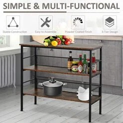 HOMCOM 3-Tier Console Table Industrial Style Storage Metal Wooden Shelf With A Robust Multi-Functional Design & Adjustable Feet, Black -Amazon Store 51EwOVonoWL