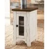 Signature Design By Ashley Wystfield Farmhouse Chair Side End Table With Cabinet Door For Storage, White & Brown With Distressed Finish -Amazon Store 51Ex9W6eb0L