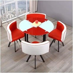 Office Business Hotel Lobby Dining Table Set, Home Dining Room Furniture Set 1 Table 4 Chairs Kitchen Bar Balcony Bedroom Library Billiard Hall Office (Color : Red, Size : Round) -Amazon Store 51Ey7b9yhpS. AC