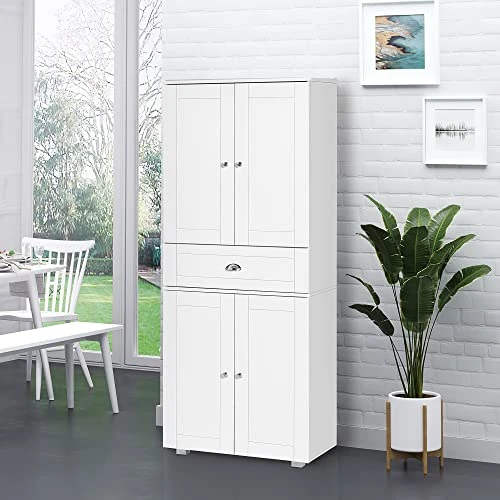 HOMCOM 72" Freestanding Kitchen Pantry Cabinet With 2 Large Double Door Cabinets And 1 Center Drawer, White 4 HOMCOM 72" Freestanding Kitchen Pantry Cabinet With 2 Large Double Door Cabinets And 1 Center Drawer, White - Image 2