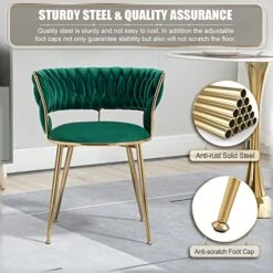 Modern Velvet Dining Chairs Set Of 2, Upholstered Living Room Chair With Woven Back And Golden Metal Legs, Mid-Century Accent Side Chair For Dining Room, Living Room, Kitchen, Vanity Room, Emerald -Amazon Store 51FCE2D30NL