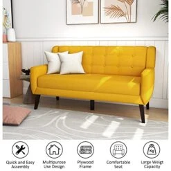 UIXE 3 Piece Indoor Comfy Sectional Sofa With Accent Chairs For Living Room, Linen Fabric Couch Modern Bedroom Loveseat 2-Seat Armchair For Home Apartment Small Space (Yellow) -Amazon Store 51FCcIFgRiL