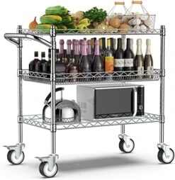 Leteuke Heavy Duty 3 Tier Rolling Utility Cart,NSF Certified 990Lbs Capacity Rolling Carts With Wheels,Commercial Grade Metal Cart With Handle Bar & Shelf Liner,Trolley Serving Cart For Kitchen, Black -Amazon Store 51FD8LLiArL. AC