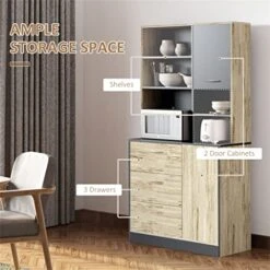 KAOROU 67" Freestanding Buffet, Kitchen Storage Cabinet With 3 Drawers, Cable Management, 4 Cubbies And 2 Cabinets. -Amazon Store 51FDLpEB8vL 8