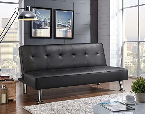 SAZAK Convertible Black Faux Leather Futon Sofa Bed, Black 3 SAZAK Convertible Black Faux Leather Futon Sofa Bed, Black