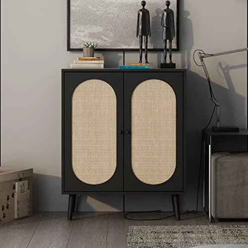 Rattan Buffet Sideboard Cabinet, 2 Doors Storage Cabinet Console Table Accent Cabinet With Adjustable Shelves For Kitchen Living Room Dining Room, Natural 10 Rattan Buffet Sideboard Cabinet, 2 Doors Storage Cabinet Console Table Accent Cabinet With Adjustable Shelves For Kitchen Living Room Dining Room, Natural - Image 8
