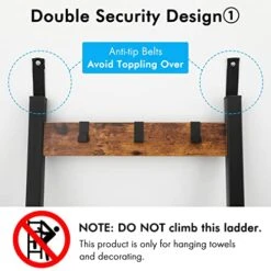 KES 5ft Blanket Ladder, 4-Tier Quilt Ladder Black Ladder Shelf With 3 Adjustable Hooks For Bedroom, Decorative Ladder Metal And Particleboard, Easy Assembly, HLS500-BK 9 KES 5ft Blanket Ladder, 4-Tier Quilt Ladder Black Ladder Shelf With 3 Adjustable Hooks For Bedroom, Decorative Ladder Metal And Particleboard, Easy Assembly, HLS500-BK -Amazon Store 51FJoGog42L