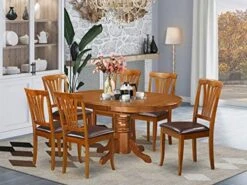 East West Furniture AVON5-SBR-C Dining Set, Linen Fabric Seat -Amazon Store 51FKarL4sbL. AC