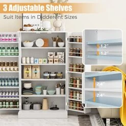 JEROAL Wooden Pantry Cabinet, Kitchen Storage Pantry Cabinet Organizer, Dining Room Entryway Floor Farmhouse Storage Cabinet With Doors And Shelves, White -Amazon Store 51FNRexcVaL