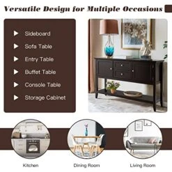 HAPPYGRILL Buffet Sideboard Solid Wood Storage Cabinet Console Table With 2 Drawers & Shelf, Buffet Server Cupboard For Kitchen, Entryway, Living Room -Amazon Store 51FUjxqc4IL