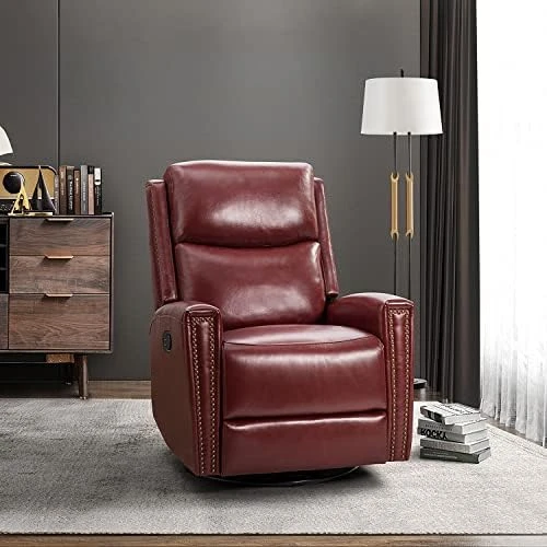 HULALA HOME Genuine Leather Swivel Rocker Recliners Set Of 2, Manual Glider Recliner Chairs With Adjustable Backrest & Footrest, Modern Home Theater Sofa Armchairs For Living Room Bedroom, Brown 16 HULALA HOME Genuine Leather Swivel Rocker Recliners Set Of 2, Manual Glider Recliner Chairs With Adjustable Backrest & Footrest, Modern Home Theater Sofa Armchairs For Living Room Bedroom, Brown - Image 14