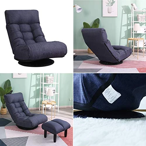 DEPOINTER Chaise Lounge Sofa, 360-Degree Swivel Chair Floor Gaming Chair Lazy Sofa, 3 Adjustable Positions, Foldable Recliner Sofa With Comfortable Backrest And Footrest For Home Office, Navy Blue 7 DEPOINTER Chaise Lounge Sofa, 360-Degree Swivel Chair Floor Gaming Chair Lazy Sofa, 3 Adjustable Positions, Foldable Recliner Sofa With Comfortable Backrest And Footrest For Home Office, Navy Blue - Image 5