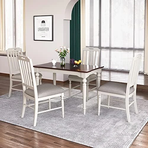 5 Piece Dining Table Set, Wooden Kitchen Dining Table Set With Square Table And 4 Upholstered Chairs For Kitchen, Dining Room, Family And Apartment (Light Gray+4 Person) 11 5 Piece Dining Table Set, Wooden Kitchen Dining Table Set With Square Table And 4 Upholstered Chairs For Kitchen, Dining Room, Family And Apartment (Light Gray+4 Person) - Image 9