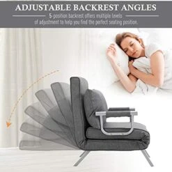 HOMCOM Single Person Folding 5 Position Convertible Sofa Bed Sleeper Chair Chaise Lounge Couch W/Pillow & Steel Frame For Home Office, Light Grey -Amazon Store 51Fb6WGum1L