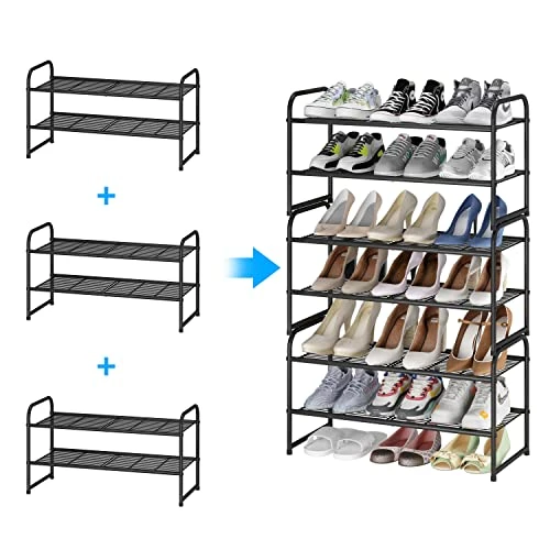 Simple Trending 2-Pack 2-Tier Stackable Shoe Rack, Metal Shoe Shelf Storage Organizer, Black 3 Simple Trending 2-Pack 2-Tier Stackable Shoe Rack, Metal Shoe Shelf Storage Organizer, Black