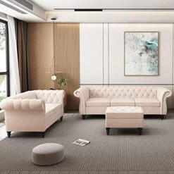 MIYZEAL 2 Pieces Living Room Sectional Sofa Set, Modern Velvet Button Tufted Chesterfield Sofa With Rolled Arm, Classic Upholstered Low Back Loveseat 3 Seater Couch For Living Room (Gray) -Amazon Store 51Fh50TVOPL. AC