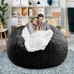 LapEasy Giant Bean Bag Chair Cover(Cover Only,No Filler),Oversized Round Soft Fluffy PV Velvet Washable Lazy Sofa Bean Bag Bed Cover For Adults, Living Room Bedroom Furniture Outside Cover(Drak Grey) -Amazon Store 51FlPStHeAL