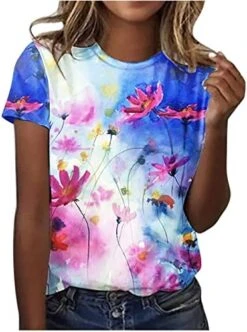 Summer Tops For Women 2023 Floral Printed Round Neck Shirts Casual Short Sleeve T-Shirts Slim Fit Loose Workout Blouses -Amazon Store 51FmWIaz8L. AC