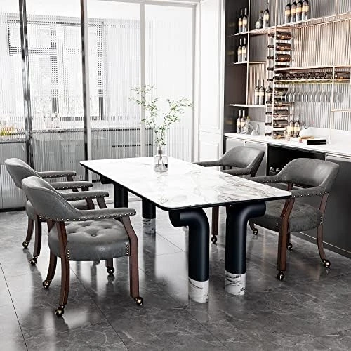 Set Of 4 Dining Chair With Casters, Leather Chair With Caster & Nailhead Trime Dining Chairs With Rollers Curving Backrest Chairs With Wheels Kitchen Table Rolling Chair,Espresso&Beige 1910BG 11 Set Of 4 Dining Chair With Casters, Leather Chair With Caster & Nailhead Trime Dining Chairs With Rollers Curving Backrest Chairs With Wheels Kitchen Table Rolling Chair,Espresso&Beige 1910BG - Image 9