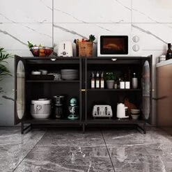 FOKWE Modern Sideboard Cabinet, Accent Storage Cabinet With Glass Doors, Freestanding Sideboard Storage Cabinet Cupboard Console Table For Kitchen Dining Living Room Hallway Office,Black -Amazon Store 51FpfSUe7EL