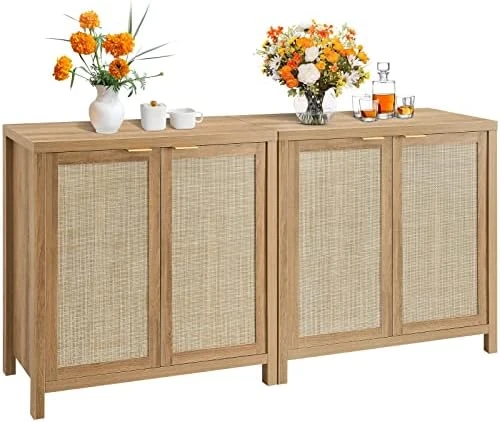 SICOTAS Sideboard Buffet Rattan Storage Cabinet - Farmhouse Kitchen Cabinet With Rattan Decorated Doors - Boho Accent Liquor Coffee Bar Cabinet - Cupboard Console Table For Dining Room Bar - Natural 9 SICOTAS Sideboard Buffet Rattan Storage Cabinet - Farmhouse Kitchen Cabinet With Rattan Decorated Doors - Boho Accent Liquor Coffee Bar Cabinet - Cupboard Console Table For Dining Room Bar - Natural - Image 7