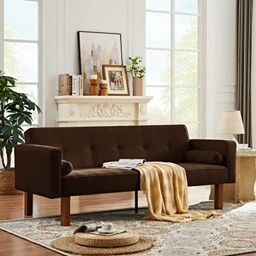 GENERIC Futon Sofa Bed Convertible Couch Bed With Armrests Modern Living Room Linen Sofa Bed, Folding Recliner Futon Couch Sleeper Set With Solid Wood Legs 3 GENERIC Futon Sofa Bed Convertible Couch Bed With Armrests Modern Living Room Linen Sofa Bed, Folding Recliner Futon Couch Sleeper Set With Solid Wood Legs