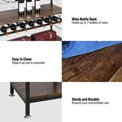 ALAPUR Industrial Wine Rack Table, Freestanding Wine Bar Table With Glass Holder And Bottle Shelf, Table Bar With Wine Storage, Brown 41''x16''x37'' -Amazon Store 51FxBj5sLoL