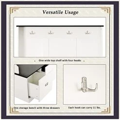 LOVMOR Entryway Hall Tree, Coat Rack With 3 Large Drawers, Entryway Bench, Storage Bench With 4 Hooks, 3-in-1 Design, Bench With Coat Rack For Entryway, Hallway, White 13 LOVMOR Entryway Hall Tree, Coat Rack With 3 Large Drawers, Entryway Bench, Storage Bench With 4 Hooks, 3-in-1 Design, Bench With Coat Rack For Entryway, Hallway, White -Amazon Store 51G2fyWEBlL