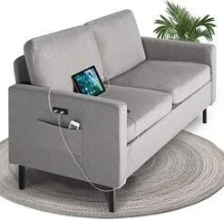 STHOUYN 56" W Fabric Loveseat Sofa With 2 USB, Small Couches For Living Room, Bedroom, Office, Easy Assembly & Comfy Cushion, Dark Grey -Amazon Store 51G5lVjl9LL. AC