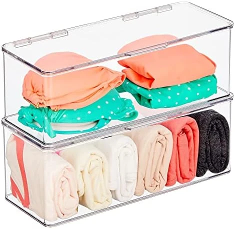 MDesign Stackable Plastic Closet Storage Container Bin Box With Hinge Lid For Organizing Shoes, Booties, Pumps, Sandals, Wedges, Flats, Heels - Lumiere Collection - 2 Pack - Clear 12 MDesign Stackable Plastic Closet Storage Container Bin Box With Hinge Lid For Organizing Shoes, Booties, Pumps, Sandals, Wedges, Flats, Heels - Lumiere Collection - 2 Pack - Clear - Image 10