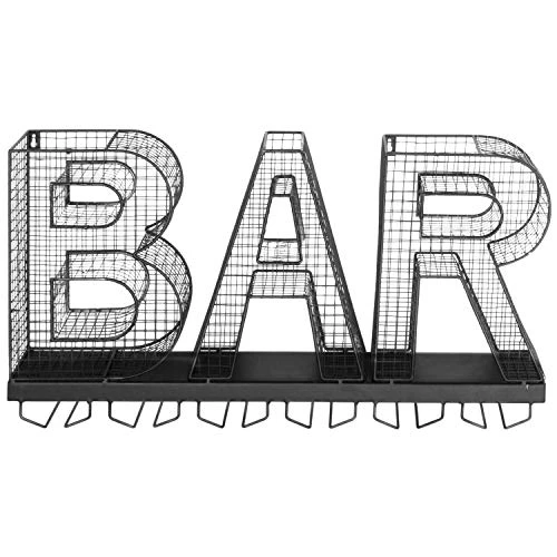 MyGift Black Metal Stemmed Wine Glass Holder And Wine Cork Storage Rack, BAR Word Design Wall Decor 5 MyGift Black Metal Stemmed Wine Glass Holder And Wine Cork Storage Rack, BAR Word Design Wall Decor - Image 3