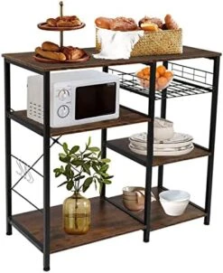 MUYIASER Kitchen Baker's Rack 4-Tier Microwave Stand With Storage Microwave Oven Stand With Steel Basket And 5 Hooks For Kitchen Home Spice Coffee Snack Vintage Brown 13 MUYIASER Kitchen Baker's Rack 4-Tier Microwave Stand With Storage Microwave Oven Stand With Steel Basket And 5 Hooks For Kitchen Home Spice Coffee Snack Vintage Brown -Amazon Store 51G7LU8SxZL. AC