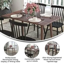 Flash Furniture Hatfield Mid-Century Modern Dining Table - Dark Walnut Engineered Wood Kitchen Table - 47 Inches - Tapered Wood Legs - Seats Up To 4 Adults -Amazon Store 51GB5Y7lPIL