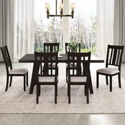 GLORHOME BXHYJ016 5-Piece Mid-Century Wood Dining Table Set With 4 Faux Leather Chairs For Family Kitchen, Brown1 -Amazon Store 51GDNx2E7GL. AC