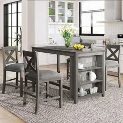 BEDGJH Rustic Counter Height Dining Table Set, 5 Pieces Wooden Bar Table Set With 2 Stools And 2 Chairs, Multipurpose Kitchen Dining Room Set For 4 (White) 20 BEDGJH Rustic Counter Height Dining Table Set, 5 Pieces Wooden Bar Table Set With 2 Stools And 2 Chairs, Multipurpose Kitchen Dining Room Set For 4 (White) -Amazon Store 51GLXLqaSAL. AC
