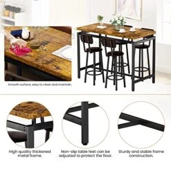 Recaceik Bar Table Set For 4 Bar Table And Chairs Set, Industrial Dinner Table With 4 PU Leather Upholstered Backrest Stool, Counter Height Pub Dining Room Table Set For Apartment Small Spaces -Amazon Store 51GLcx9tAGL