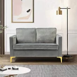 HULALA HOME Modern Velvet Loveseat Sofa With Gold Legs, Comfy Upholstered Small Love Seat Couch With Removable Cushions, 2-Seater Sofa For Living Room Bedroom, Mustard -Amazon Store 51GN P9LuWL. AC