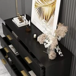 Hitow Storage Dresser Cabinet With 6 Drawers, Wood Dresser Chest With Storage Drawer Organizer, Large Accent Cabinet Chest Of Drawers For Bedroom, Black (47.2" W X 15.7" D X 31.5" H) -Amazon Store 51GO384FwNL