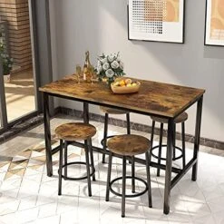 MIERES 5 Pcs Dining Table Set, Kitchen Table And Chairs For 4 Kitchen Counter With Bar Height Stools, Ideal For Pub︱Home︱Farmhouse Restaurant︱Cafe, MDF Top & Steel Frame -Amazon Store 51GQ8v1hP0L
