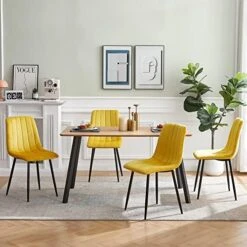 NORDICANCA Velvet Dining Chair Set Of 4, Armless Yellow Reading Chair With Sewing Threads Metal Coated Legs, Modern Side Chair For Home 26 NORDICANCA Velvet Dining Chair Set Of 4, Armless Yellow Reading Chair With Sewing Threads Metal Coated Legs, Modern Side Chair For Home -Amazon Store 51GR9Dq3BEL. AC
