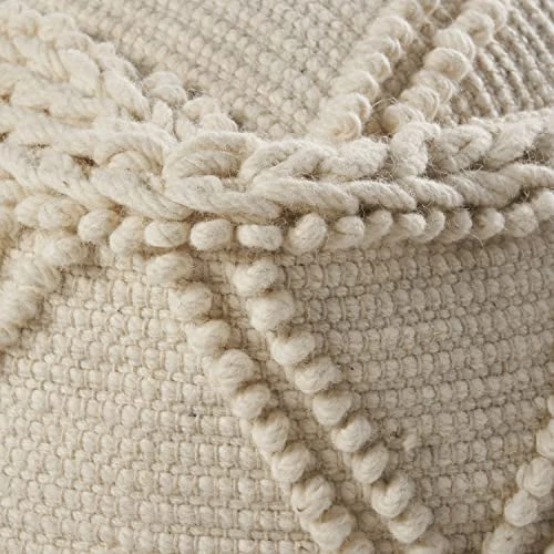 Christopher Knight Home Nina Large Square Casual Pouf, Boho, White Wool And Cotton 4 Christopher Knight Home Nina Large Square Casual Pouf, Boho, White Wool And Cotton - Image 2
