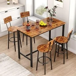CALABASH Bar Table And Chairs Set,Industrial Counter Height Pub Table With 4 Chairs,Bar Table Set 5 Pieces Dining Table Set Home Kitchen Breakfast Table Set(Grey, Rectangular 1Table +4 Stools) -Amazon Store 51GVJqSpiEL. AC