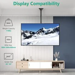 WALI TV Ceiling Mount Adjustable Bracket Fits Most LED, LCD, OLED And Plasma Flat Screen Display 26 To 65 Inch, Up To 110 Lbs, VESA 400x400mm (CM2665), Black -Amazon Store 51GVzSU7fcL
