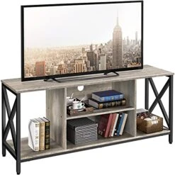 Yaheetech TV Stand For 65 Inch TV Console Table With Storage Shelves Cabinet, 55" Wood Entertainment Center For Living Room, Industrial Modern Style TV Cabinet For Flat Screens, Gray