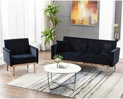 SZLIZCCC 63" Pink Velvet Couch, Tufted Loveseat Sofa, Convertible Futon Sofa Bed, Accent Sofa Recliner, Golden Metal Legs, 2 Couch Pillows, Mid Century Modern Sofas For Home Living Room Bedroom -Amazon Store 51GZFzeE1S. AC