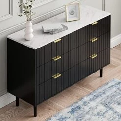 ANBUY Black 6 Drawer Double Dresser For Bedroom, Dual Chest Of Drawers Modern Dresser For Bedroom With Gold Handles Imitation Marble Texture (Black) 11 ANBUY Black 6 Drawer Double Dresser For Bedroom, Dual Chest Of Drawers Modern Dresser For Bedroom With Gold Handles Imitation Marble Texture (Black) -Amazon Store 51GhPUTMvdL