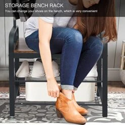 Entryway Coat Rack With Shoe Storage, Hall Tree With Bench, Coat Rack With 9 Removable Hooks And A Hanging Rod, Entryway Shoe Rack Organizer With Metal Frame 28.1*13.7*72.1 Inches (Rustic Brown) -Amazon Store 51GkAv0j4EL