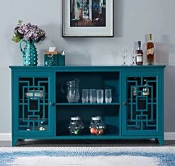 WTRAVEL Buffet Sideboard Kitchen Buffet Storage Cabinet, 2 Doors Storage Cabinet With Adjustable Shelves, Wood Console Table For Kitchen, Dining, Living Room, Teal Blue