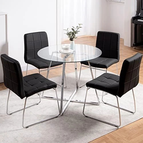 WENYU 3 Pieces Dining Table Set - Round Dining Room Table And Chairs Set, Modern Faux Leather Chairs Kitchen Table Set For Small Space Home Café Table Set- Gray 10 WENYU 3 Pieces Dining Table Set - Round Dining Room Table And Chairs Set, Modern Faux Leather Chairs Kitchen Table Set For Small Space Home Café Table Set- Gray - Image 8